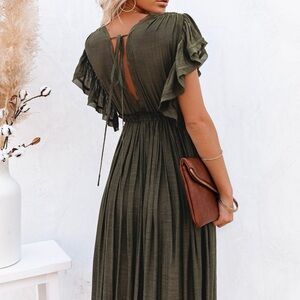 New Bohemian Long Olive Gauze Maxi Summer Dress